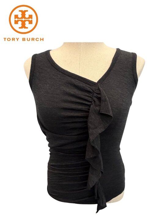 Tory Burch Tops - Tory Burch Black Ruffle Sleeveless Knit Top Women's XS